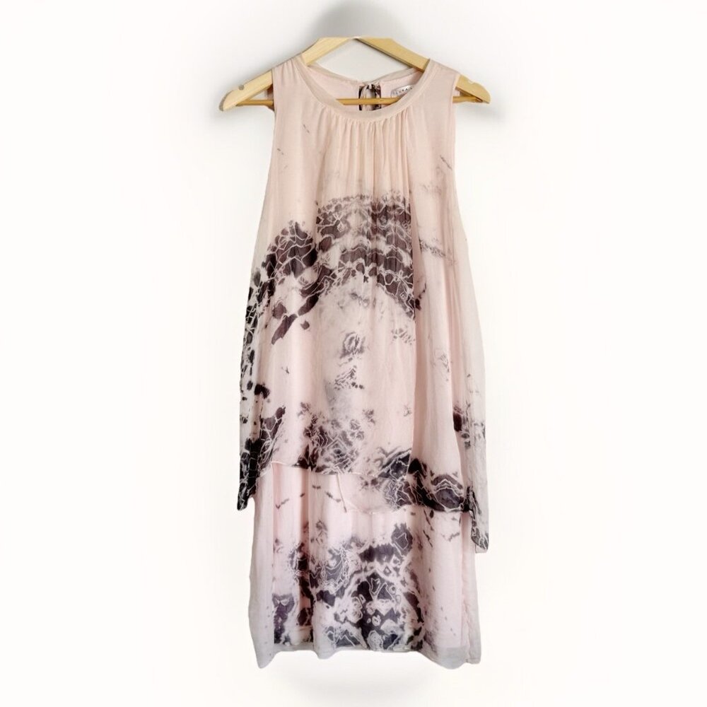 Luna Luz Blush Gray Silk Dress Medium Tie Dye Layered Hem Fairy Soft Girl Flowy